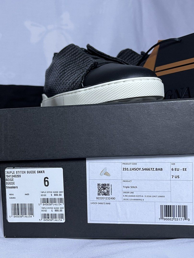 Zegna Triple Stitch Sneakers (Category: Sneakers) located in Bulacan. Submitted by stacksonracks_ph (Listing ID 1455707542, Image 3). Description: Zegna Triple Stitch Sneakers Black Size: US 8 for Men Brand New with Tag, Box and Shoe Bag .