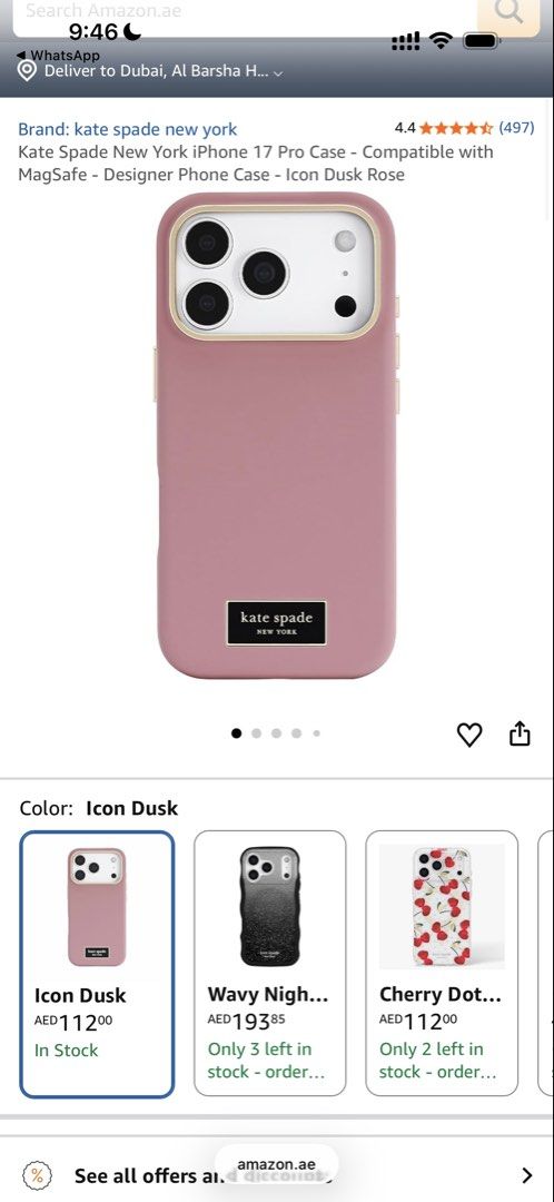 17 PRO-CASE - KATE SPADE (Category: Cases & Sleeves) located in Manila. Submitted by mlkzzybrry (Listing ID 1455901295, Image 2). Description: PLS THIS IS SO PRETTY! Ordered it in amazon for AED 112. Selling for 1,799 nlang 🥹 Rfs: My phone is 17 PRO MAX, i ordered the wrong one.
