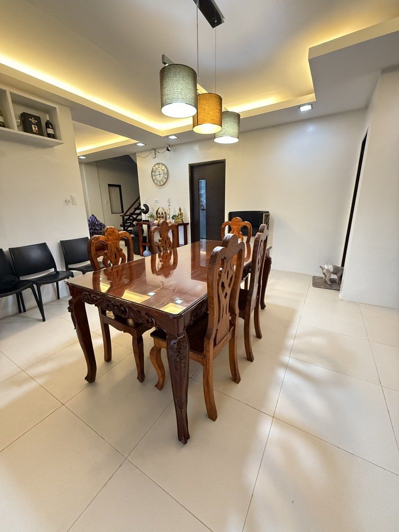 6 seater dining set (Category: Tables & Sets) located in Mandaluyong City. Submitted by blanka (Listing ID 1455866421, Image 1). Description: Very sturdy. 1 chair needs repair. Slightly nego .