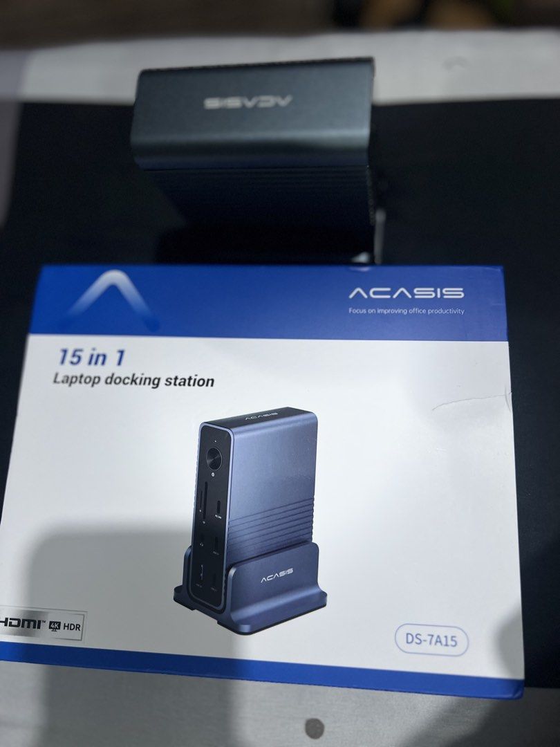 ACASIS 15 in 1 Laptop Docking Station (Category: Other Accessories) located in Mandaluyong City. Submitted by babycyrene_08 (Listing ID 1455953905, Image 2). Description: ACASIS 15-in-1 Docking Station — DS-7A15 15-in-1 USB-C desktop docking station 2× HDMI — up to 4K display support 1× DisplayPort — up to 4K@60Hz 3× USB-A 3.0 — up to 5Gbps 2× USB-C 3.1 — up to 10Gbps SD + TF card slots Gigabit Ethernet (RJ45) up to 1000Mbps 3.5mm audio USB-C PD 