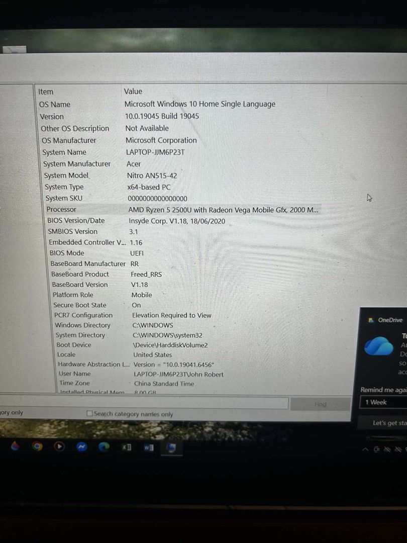 Acer Nitro V5 Gaming Laptop (Category: Laptops & Notebooks) located in Quezon City. Submitted by patriciarreyes (Listing ID 1455921965, Image 2). Description: For sale ‼️ Acer Nitro V5 AMD Ryzen 5 2500U 15.6" display 1TB 8gb RAM upgraded Honest issue: Basag na yung tunog ng speaker pero goods pa with headset With free Acer bag With free new Aula 650 4-in-1 combo (keyboard, mouse, headset (all wired) and mousepad With free Logitech 550 wireless bl
