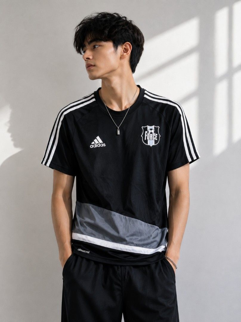Adidas Force Soccer Jersey ClimaCool Size L (Category: Activewear) located in Tayum. Submitted by purephoenix.0f7166 (Listing ID 1455567183, Image 1). Description: - Black Adidas soccer jersey - 21" x 29" dimension - Grey paneling detail - Adidas stripes on sleeves - Force logo on chest - ClimaCool technology for enhanced breathability - Size: Large (L) - Made in India.