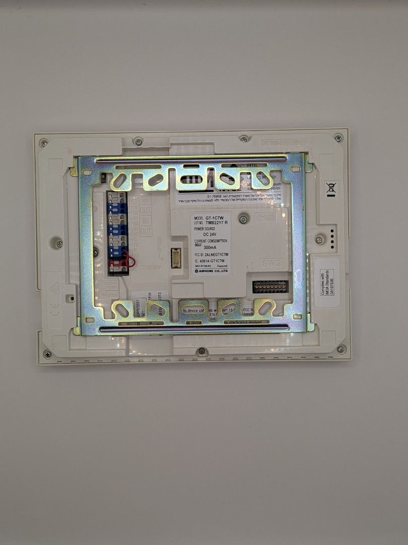 AIPhone Intercom device (Category: Security Systems & CCTV Cameras) located in Singapore. Submitted by twasit (Listing ID 1455965440, Image 2). Description: - AIPhone GT-1C7W Intercom Device - Sleek white design - Ideal for home security and communication - Good if you are a tenant or landlord looking to replace your existing device. - This unit allows you to connect your door entry to Wifi and remotely open the door..