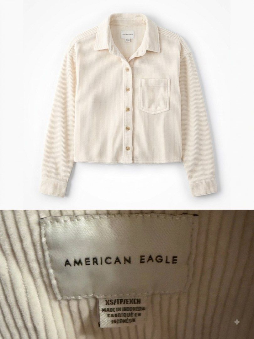 American Eagle Corduroy Korean Style (Category: Shirts) located in Quezon City. Submitted by skoom (Listing ID 1455947462, Image 1). Description: - Cream colored corduroy shirt from American Eagle - can fit up to small - Button-up front - Single chest pocket - Super soft material.