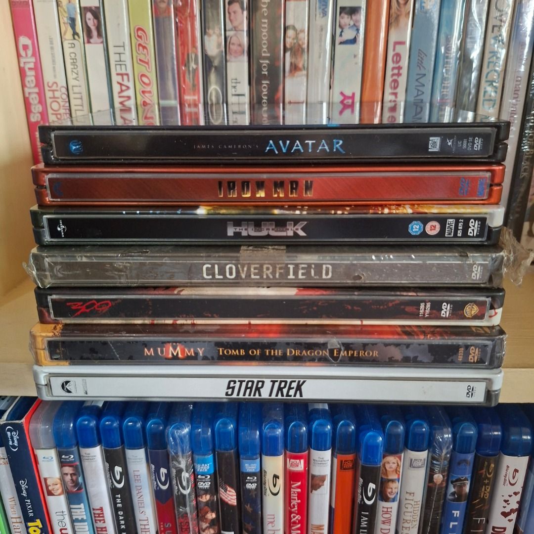 Assorted DVD Movie Collection Part 4 (Category: CDs & DVDs) located in Valenzuela. Submitted by j3k0y (Listing ID 1455936329, Image 1). Description: Various movie titles on DVD; see titles and prices below Genre: Action, Romcom, Drama, Animation, Disney, Comedy, Horror, Musical, Gay-themed, Tagalog In mint condition STEELBOOKS Avatar - 1000 Iron Man - 1000 Hulk - 1000 Cloverfield - 1000 Star Trek - 1000 300 - 1000 The Mummy Tomb of the Dragon Emp