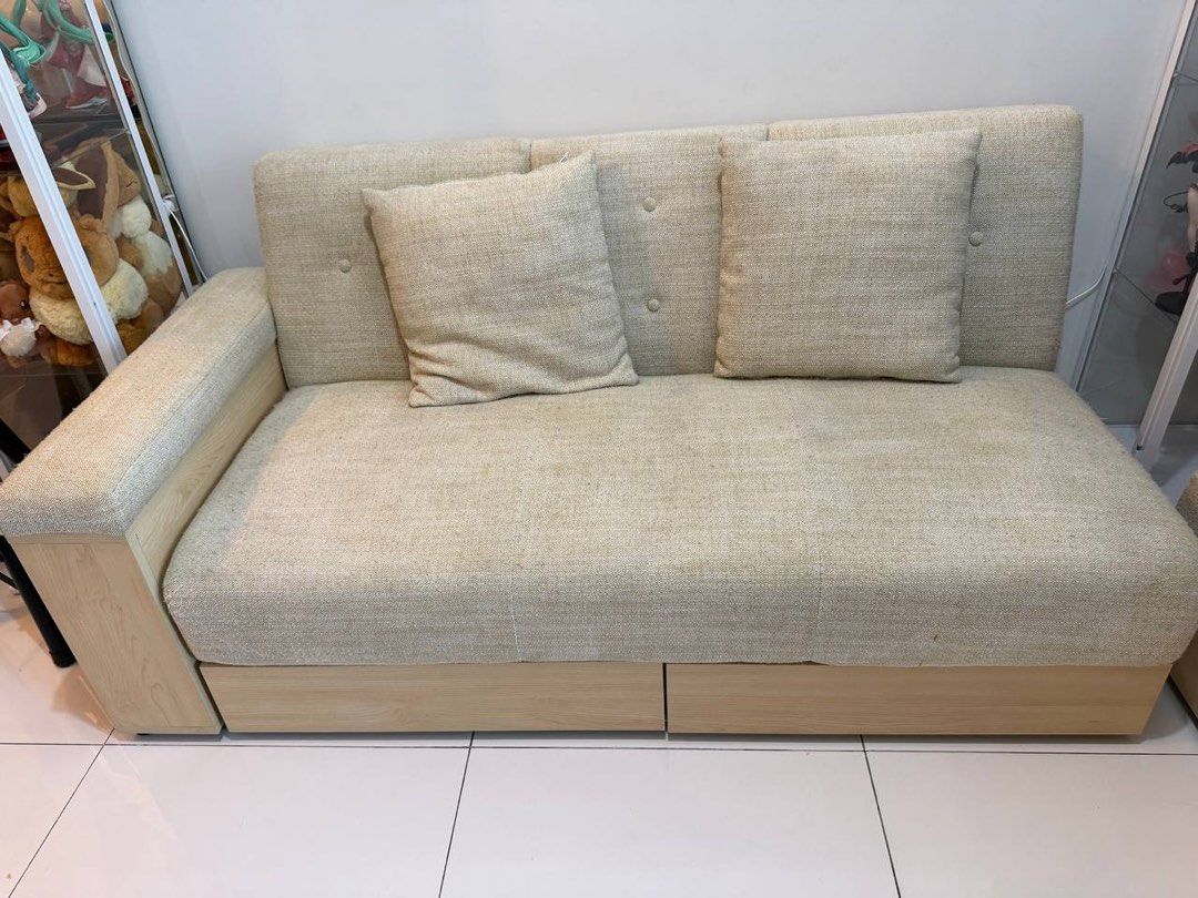 Beige sofa with storage (Category: Sofas) located in Mandaluyong City. Submitted by bythebean (Listing ID 1455968457, Image 3). Description: .