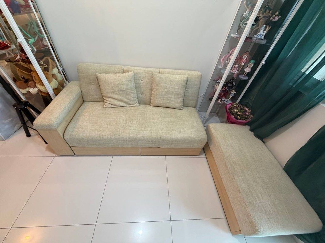 Beige sofa with storage (Category: Sofas) located in Mandaluyong City. Submitted by bythebean (Listing ID 1455968457, Image 2). Description: .
