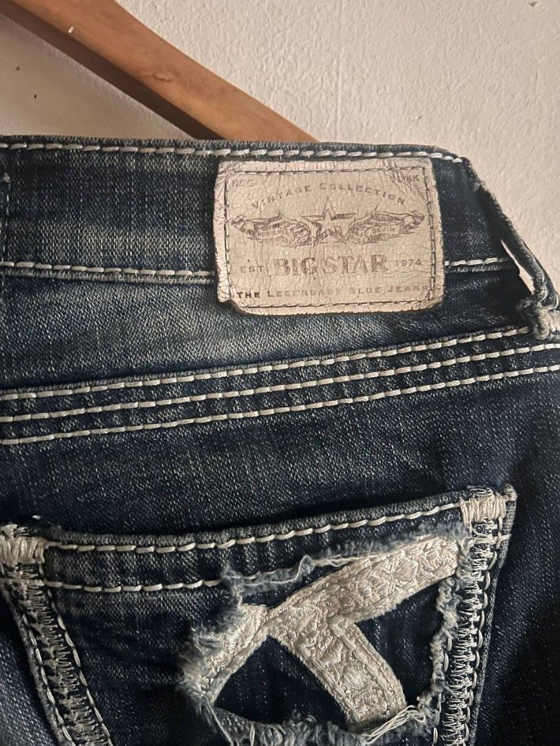 Big Star Vintage Collection Jeans - Distressed Bootcut (Category: Jeans) located in Caloocan City. Submitted by Tulokss (Listing ID 1455936774, Image 2). Description: - Vintage Big Star Jeans - Dark Wash Denim - Distressed Detailing (back pockets & knees) - Bootcut Style - White Contrast Stitching - Unique Embroidered Back Pocket Design - Ideal for Casual Wear.