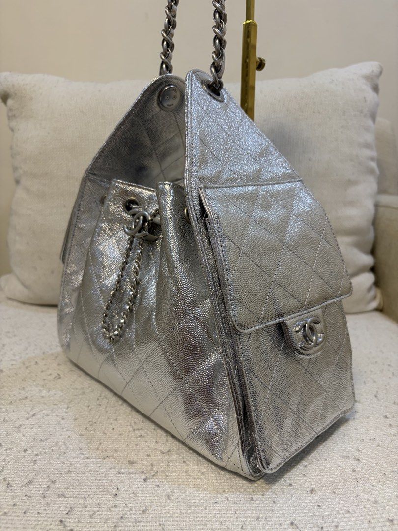 Chanel 25 Silver (Category: Luxury Bags & Wallets) located in Quezon City. Submitted by kingwolf824 (Listing ID 1455989581, Image 3). Description: Flash sale today only! Last price posted wala ng tatawad! Chanel 25 silver, very chic color perfect for events. Coded, comes with white box and dustbag. No returns, No exchange, No refunds .