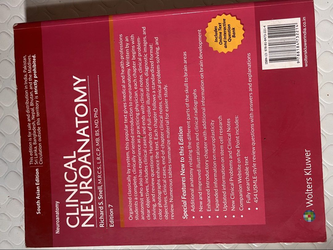 Clinical Neuroanatomy (Snell) ed 7 (Category: Textbooks) located in Manila. Submitted by epicowl-7a6c80 (Listing ID 1455908307, Image 3). Description: Willing to lower price for interested buyers.