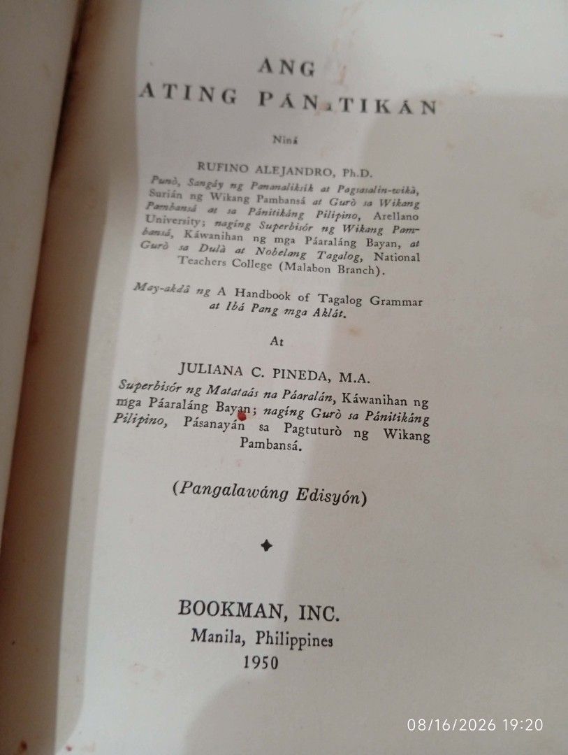 Ang Ating Panitikan [Filipiniana] (Category: Textbooks) located in Manila. Submitted by completinggaddiscollection (Listing ID 1455978593, Image 3). Description: As set only Books: - Ang Ating Panitikan by Rufino Alejandro, Ph.D. & Juliana C. Pineda, M.A. [Unavailable] Course In General Linguistics by Ferdinand de Saussure RFS: Need funds before MIBF 2026 dm for more info!.