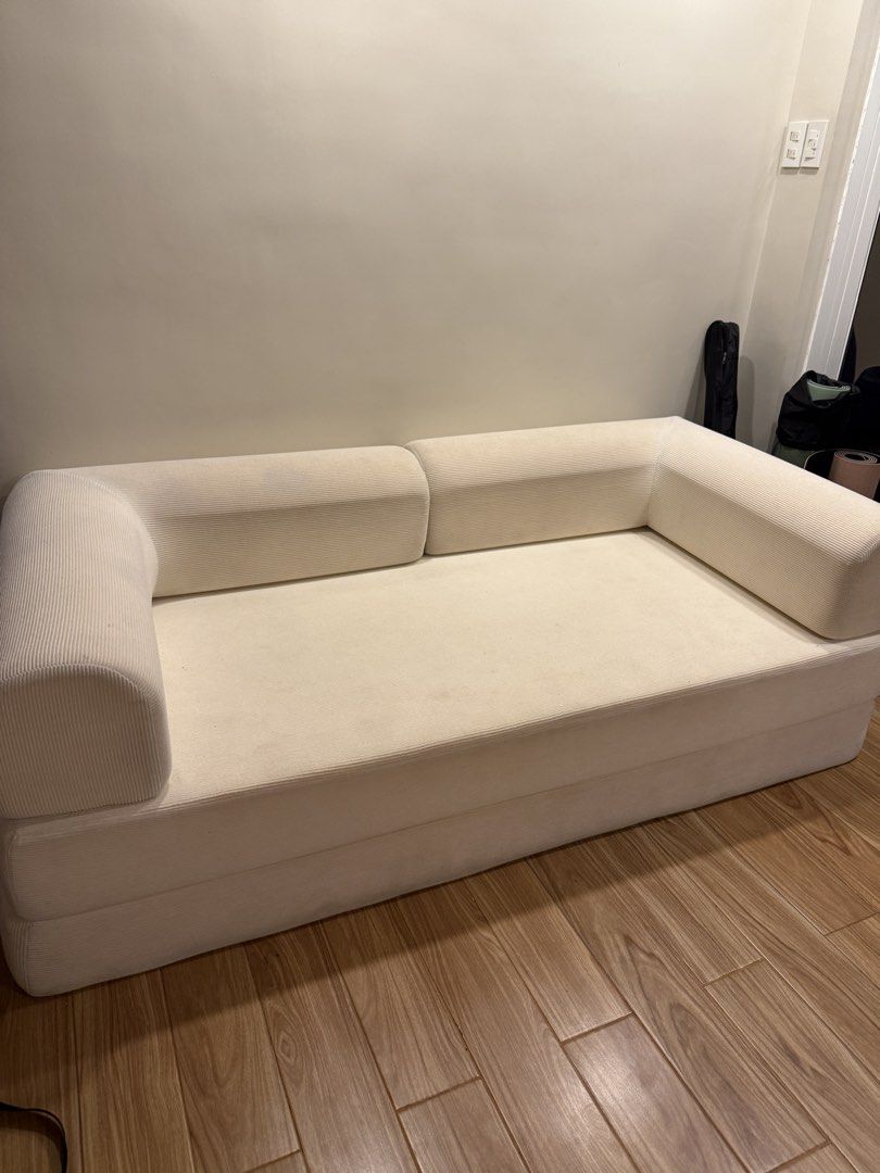 Cream Corduroy Sofa (Category: Sofas) located in Manila. Submitted by quickfire_888 (Listing ID 1455919025, Image 1). Description: - Cream corduroy sofa - Low profile design with rounded arms - Comfortable seating for multiple people - Ideal for living rooms or lounge areas - Easy to clean fabric - Selling because it doesn't fit new space.