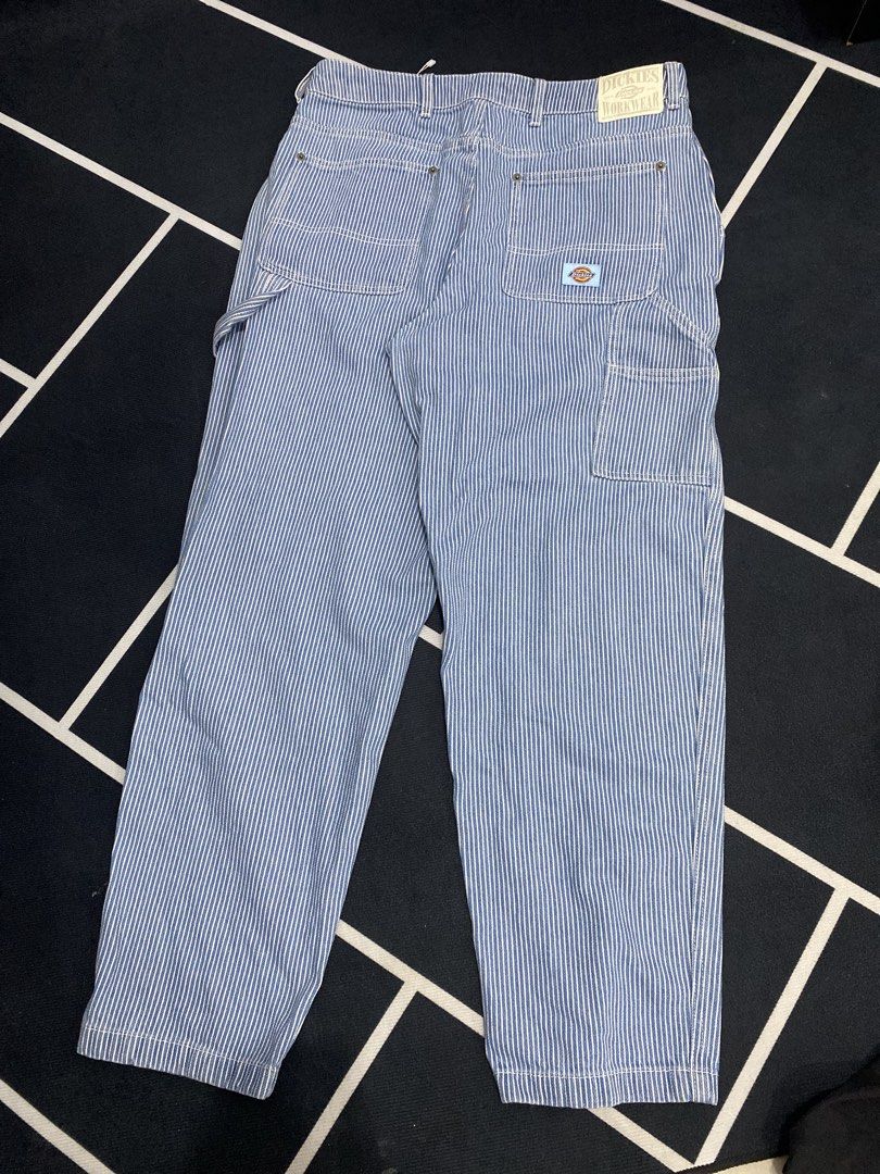 Dickies Blue Striped Workwear Pants Size 32 (Category: Trousers) located in Porac. Submitted by moethrifter (Listing ID 1456042038, Image 2). Description: - Classic Dickies workwear pants - Blue and white stripe pattern -size 33 -Rare piece.