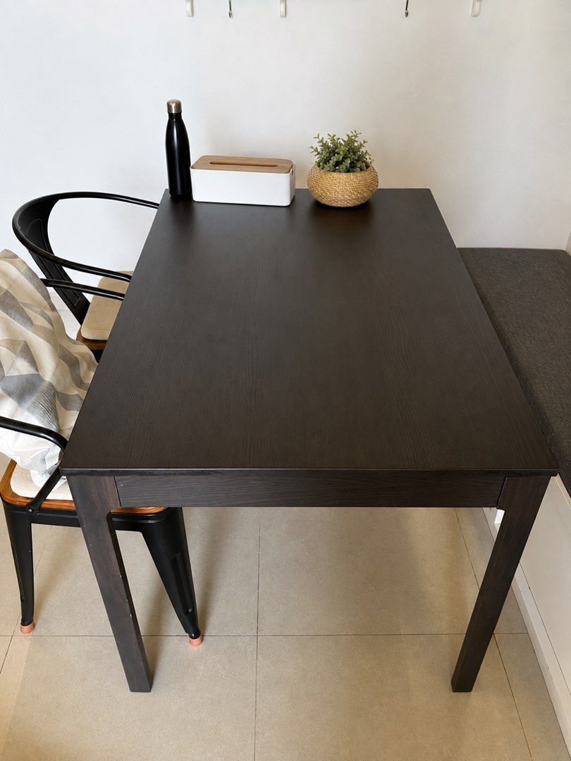 Extendable Dining Table (Category: Tables & Sets) located in Singapore. Submitted by banmian123 (Listing ID 1455961842, Image 1). Description: - Dark wood dining table (IKEA Ekedalen) - Comfortably seats 4 chairs - Minor scuffs on legs, good overall condition.