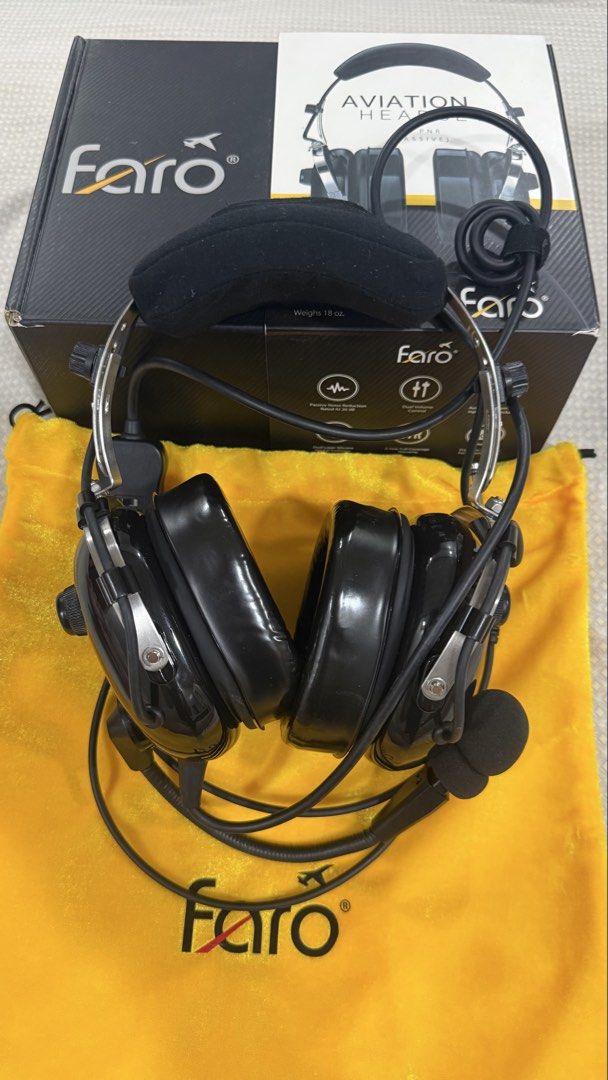 Faro Aviation headset (Category: Headphones & Headsets) located in Manila. Submitted by prelovedrepubliq (Listing ID 1455977387, Image 1). Description: Well-sanitized and lady-owned aviation Faro headset Complete inclusions with box dustbag and cord for camera.