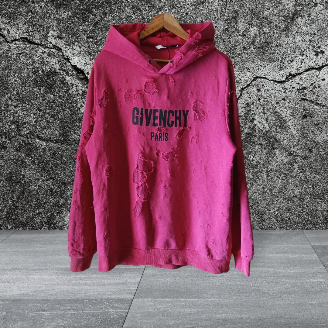 Givenchy Paris Distressed Pink Hoodie (Category: Luxury Apparel) located in Calatagan. Submitted by lyvertabora (Listing ID 1455887259, Image 1). Description: Dimension:L-29 W-23.5 COLORATE:9.5/10.