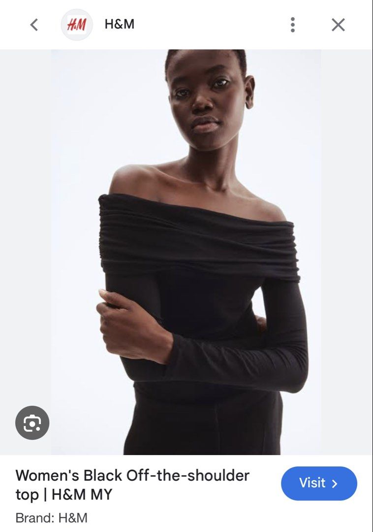 H&M Black Off-shoulder Y2K Longsleeve (Category: Blouses) located in Muntinlupa City. Submitted by stuki14 (Listing ID 1455916368, Image 3). Description: Sample image is similar to how the product looks like when worn.