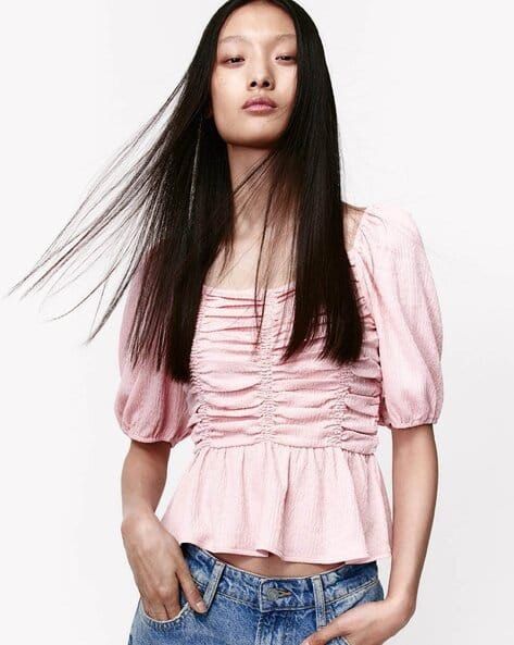 H&M Pink Ruched Puff Sleeve Square Neck Top (Category: Blouses) located in Manila. Submitted by ktyyycloset (Listing ID 1455996169, Image 3). Description: - Cute pink top from H&M - Ruched bodice with a square neckline - Trendy puff sleeves - Flattering peplum hem - Easy to style with jeans or skirts for any occasion.