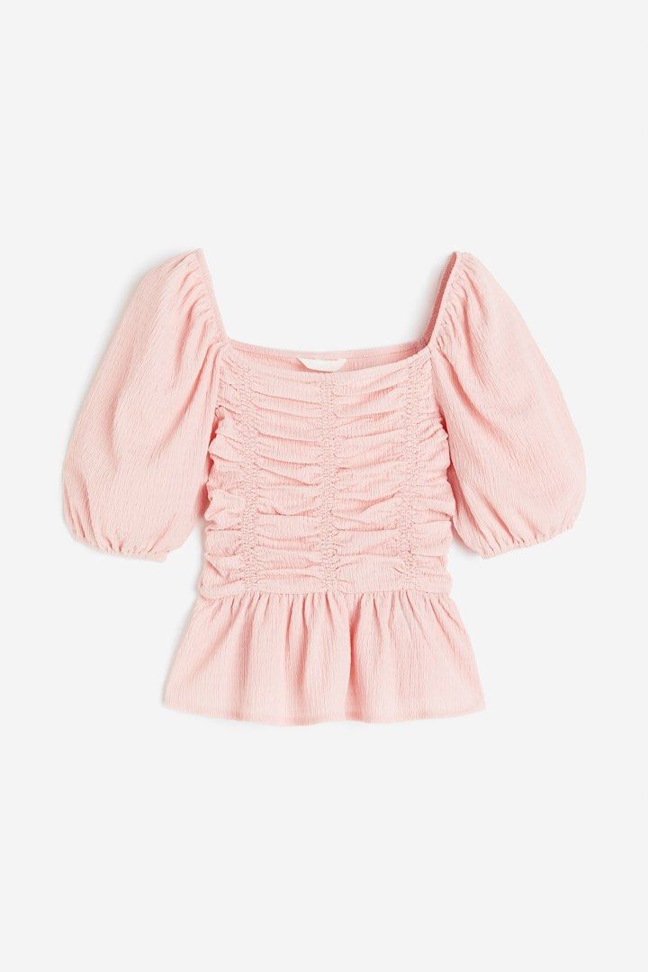 H&M Pink Ruched Puff Sleeve Square Neck Top (Category: Blouses) located in Manila. Submitted by ktyyycloset (Listing ID 1455996169, Image 1). Description: - Cute pink top from H&M - Ruched bodice with a square neckline - Trendy puff sleeves - Flattering peplum hem - Easy to style with jeans or skirts for any occasion.