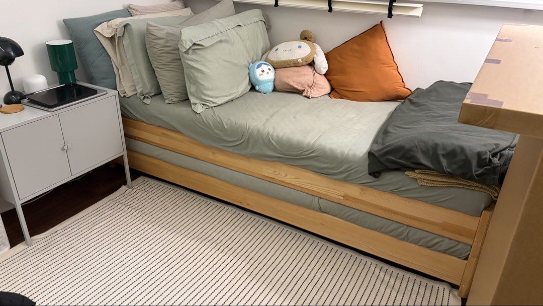 Ikea Utaker stackable bed frames with 2 mattresses. (Category: Bed Frames & Mattresses) located in Singapore. Submitted by hzm (Listing ID 1455967921, Image 2). Description: Ikea Utaker 2xBed frame with 2xmattress. You can quickly convert the stacked beds into a double bed, twin beds or corner sofa. The lightweight frames are easy to lift and move. Price for all $150 Need to arrange own collection. .