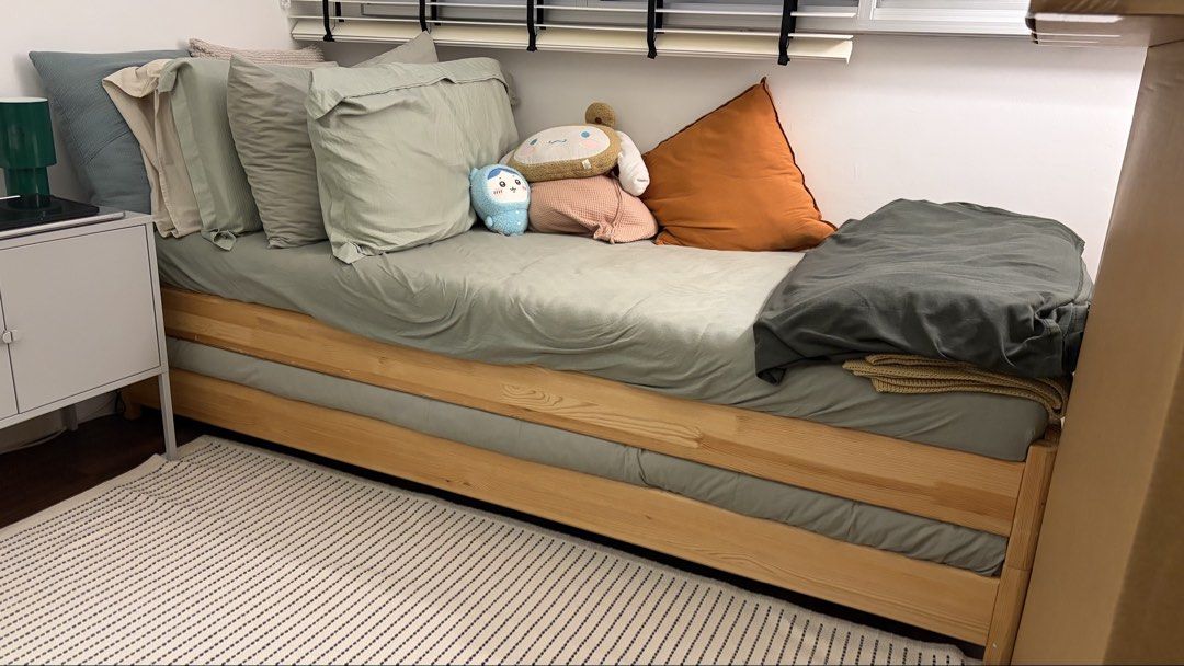 Ikea Utaker stackable bed frames with 2 mattresses. (Category: Bed Frames & Mattresses) located in Singapore. Submitted by hzm (Listing ID 1455967921, Image 1). Description: Ikea Utaker 2xBed frame with 2xmattress. You can quickly convert the stacked beds into a double bed, twin beds or corner sofa. The lightweight frames are easy to lift and move. Price for all $150 Need to arrange own collection. .