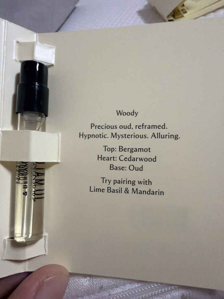 Jo Malone Oud & Bergamot (Category: Fragrance & Deodorants) located in Quezon City. Submitted by bloompicks (Listing ID 1455992402, Image 3). Description: Cologne intense. 1.5ml sample size.