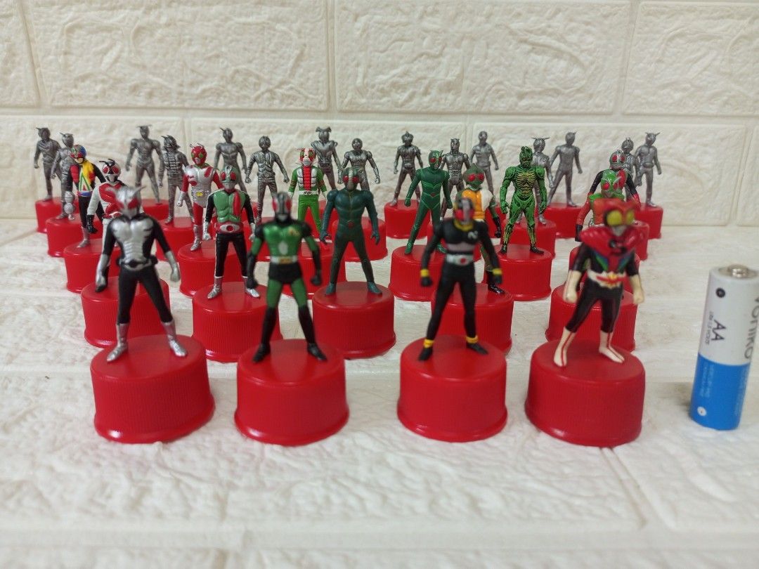 Kamen Rider Bottle Cap Figure Collection (Category: Action & Battle Toys) located in Quezon City. Submitted by mackylolz (Listing ID 1455994829, Image 3). Description: Kamen Rider Bottle Cap Figure Collection Set 1 Blue base 24pcs Complete Set -2000 php Set 2 Red base 30pcs Complete Set -2400 php Set 3 Red base Gashapon 8pcs with 2 sealed total 10pcs - 800 php Take all for 4500 only Priority take all What you see is what u get Pls see pic for det