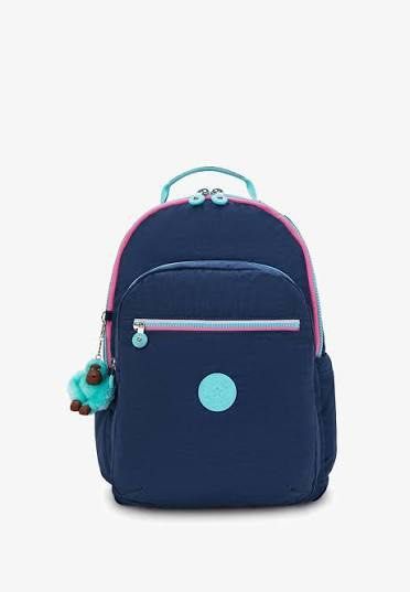 Kipling Navy Blue Backpack with Pink and Teal Accents (Category: Backpacks) located in Makati City. Submitted by chewyy.j (Listing ID 1456008552, Image 1). Description: - Navy blue Kipling backpack - Accented with pink and teal trim - Comes with the iconic fluffy monkey keychain - Spacious main compartment with wide opening - Convenient front zip pocket for essentials - Ideal for school, work, or everyday adventures - Clean and well-maintained in
