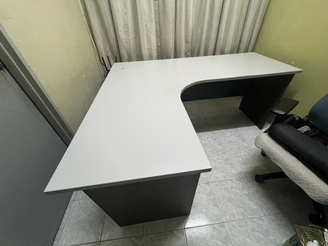L shape table (Category: Tables & Sets) located in Kuala Lumpur. Submitted by ryonlim60378 (Listing ID 1455989836, Image 1). Description: L shape table with slightly defect like attached pic Dimension can refer attached pic as well.