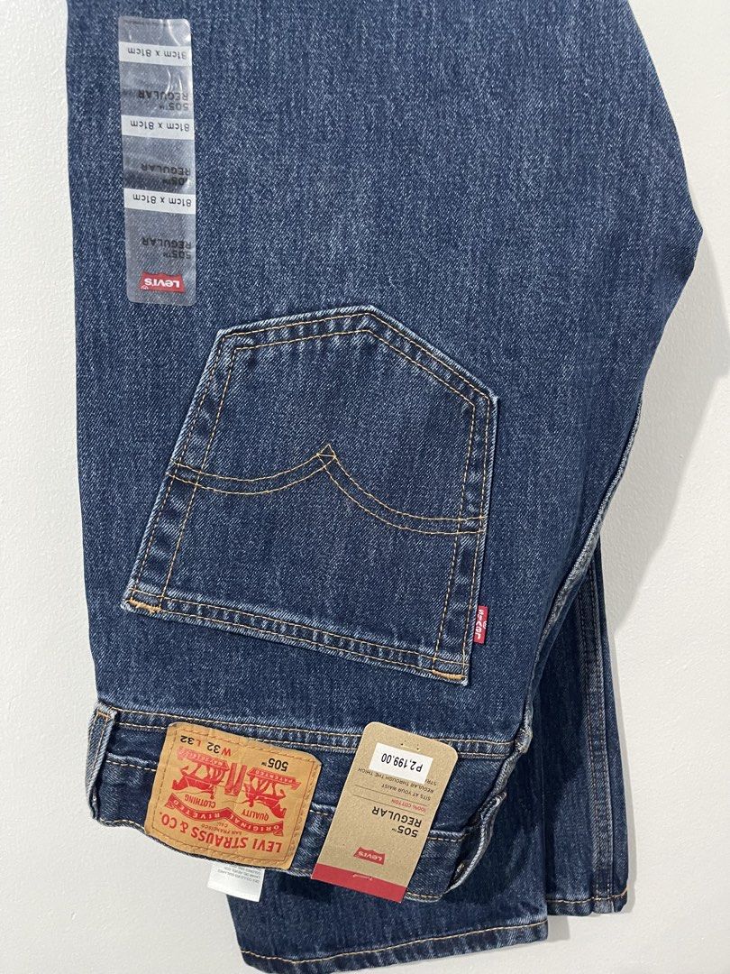 Levi's Levis 505 Regular Fit Blue Denim Jeans (Category: Jeans) located in Quezon City. Submitted by shopmyclutter (Listing ID 1455924304, Image 2). Description: - Classic Levi's 505 jeans - Regular fit, straight through the thigh - Dark blue wash - Brand new with tag and original price attached - Size: Waist 32 inches, Length 32 inches - A versatile wardrobe essential Grabexpress or Lalamove paid by buyer Item location: Fairview QC.