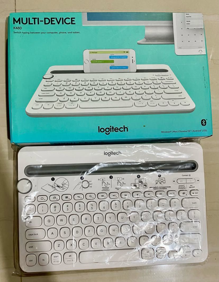 Logitech K480 Bluetooth Keyboard (Category: Computer Keyboard) located in Cabanatuan. Submitted by littleluna02 (Listing ID 1456008876, Image 2). Description: - Logitech K480 Keyboard - Color: White - Connects to multiple devices (PC, Android, Windows, Chrome OS, iOS) - Ideal for seamless multitasking between phone, tablet, and computer - Compact and portable design.