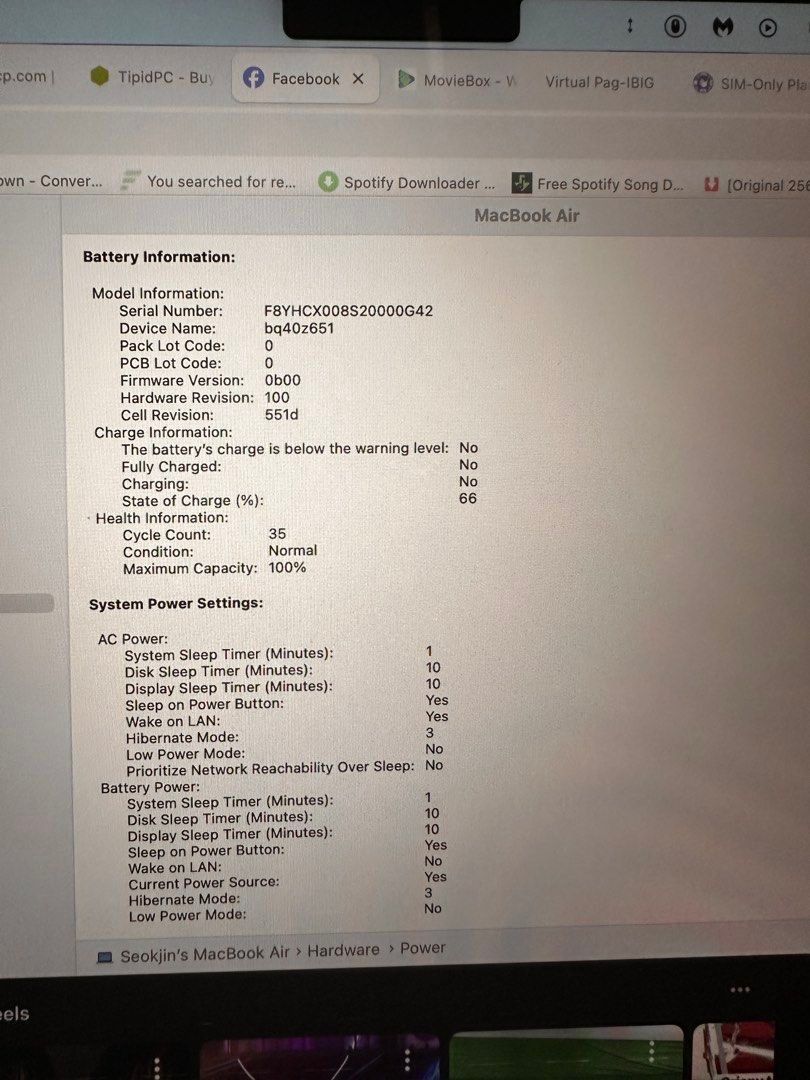 Macbook Air M4 16/256GB Sky Blue (Category: Laptops & Notebooks) located in Quezon City. Submitted by revealthecat4 (Listing ID 1455860879, Image 1). Description: Selling Macbook Air M4 16/256GB Sky Blue - expired warranty last May 2026 - no system issues - still smooth overall - 100% BH, 35 CC (as of July 26, 2026) - original box - magsafe charger - free hard case CONTACT ME: 09175321425 MEETUPS: SM Tungko or SM Fairview by schedule.