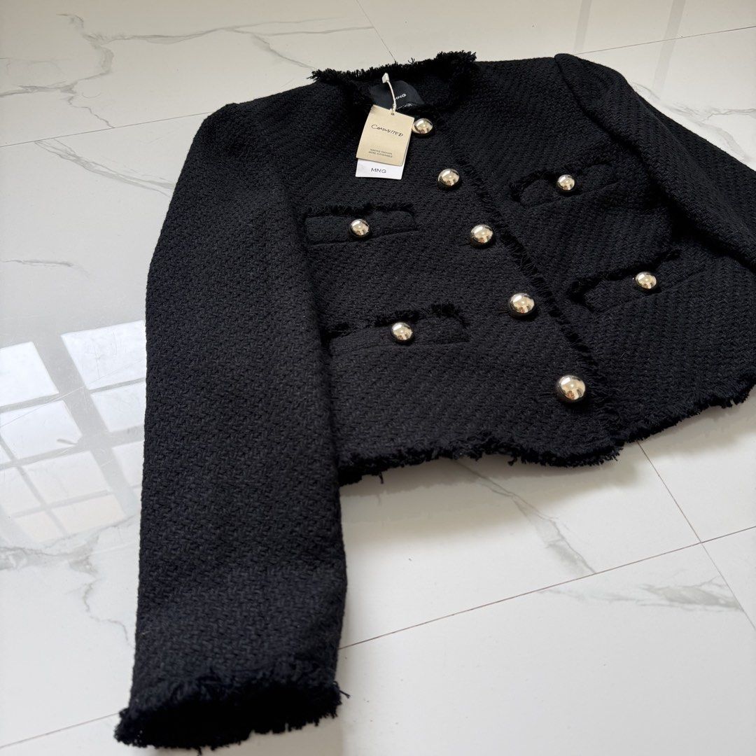 Mango Pocket Detail Tweed Jacket (Category: Coats, Jackets and Outerwear) located in Santo Tomas. Submitted by the580closet (Listing ID 1455997977, Image 2). Description: -Size XS 16 inches - chest 20.5 inches - length 15 inches - shoulder 22.5 inches - sleeves.