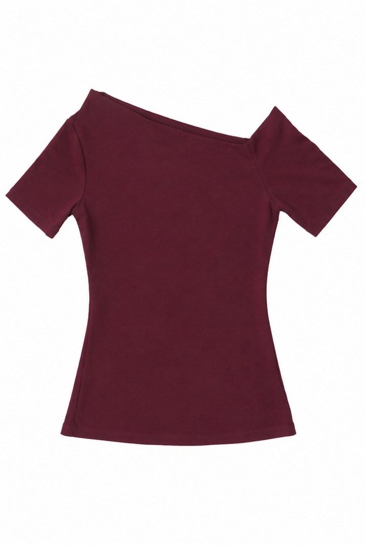 Maroon One Shoulder Short Sleeve Top (Category: Blouses) located in Las Pinas. Submitted by katb86 (Listing ID 1455923251, Image 1). Description: - Chic maroon one-shoulder top - Comfortable short sleeves - Stretchy fabric for a great fit - Versatile: perfect with jeans or skirts - Designed for a very flattering silhouette.
