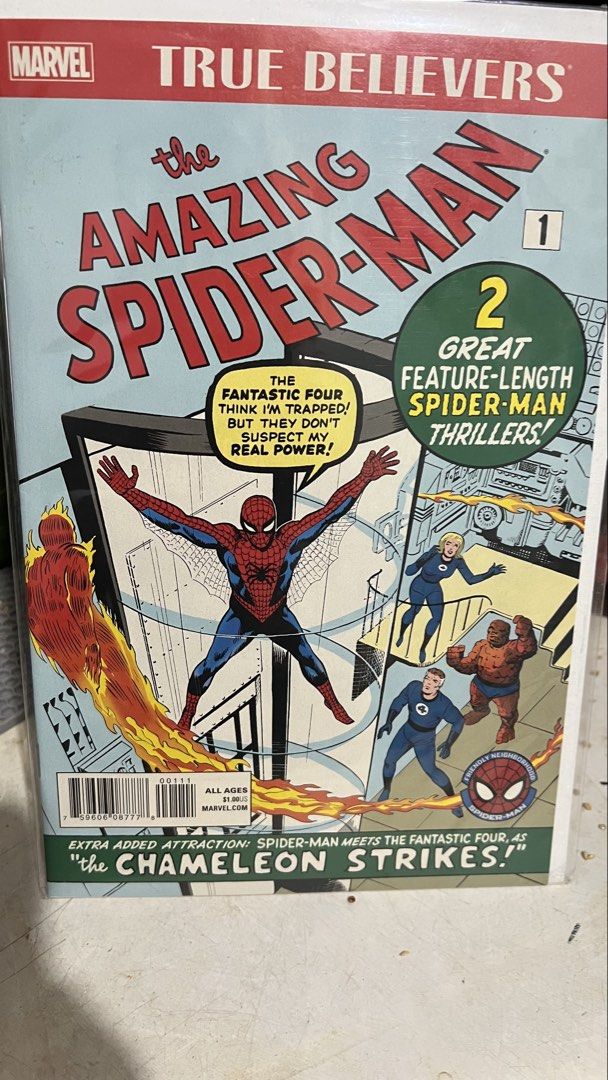 Marvel True Believers The Amazing Spider-Man 1 Comic (Category: Comics & Manga) located in Manila. Submitted by semolinapilchard21 (Listing ID 1456009911, Image 1). Description: - True Believers edition of The Amazing Spider-Man #1 - Features Spider-Man's first meeting with the Fantastic Four - Includes two feature-length Spider-Man thrillers - Bonus story: 'The Chameleon Strikes!' - A must-have for any Marvel fan.