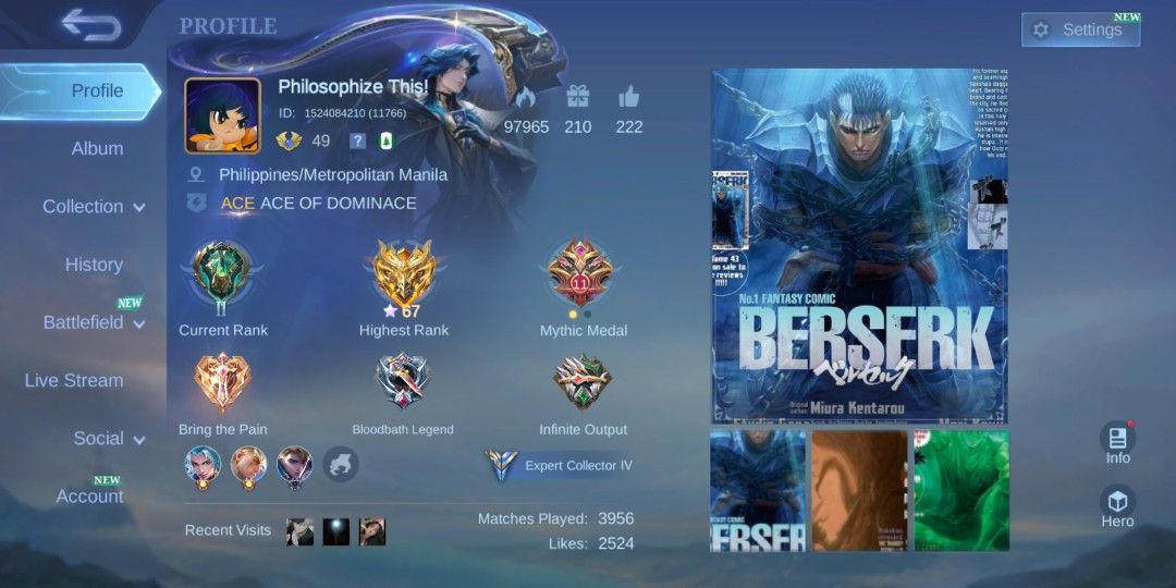ML ACCOUNT (MAX EMBLEM AND SKINS) (Category: In-Game Products) located in Balanga. Submitted by beowulf1111 (Listing ID 1455970026, Image 1). Description: MAX EMBLEM AND EPIC SKINS, WITH MANY EMOTES.