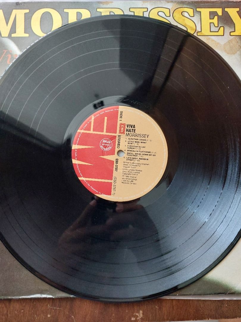 Morrissey "Viva Hate" Vinyl Record Album (Category: Vinyls) located in Quezon City. Submitted by safefish_95f205 (Listing ID 1455883848, Image 2). Description: - Morrissey "Viva Hate" vinyl record - Classic album, a must-have for any fan - Record condition: Looks good - Sleeve condition: Shows some wear but is intact.