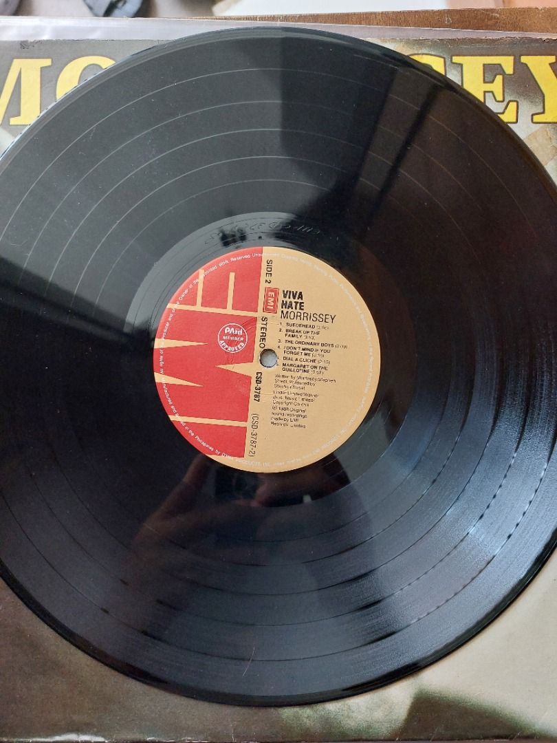 Morrissey "Viva Hate" Vinyl Record Album (Category: Vinyls) located in Quezon City. Submitted by safefish_95f205 (Listing ID 1455883848, Image 3). Description: - Morrissey "Viva Hate" vinyl record - Classic album, a must-have for any fan - Record condition: Looks good - Sleeve condition: Shows some wear but is intact.