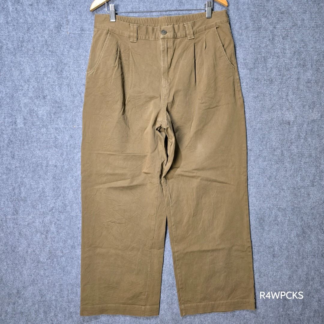 MUJI DARK BEIGE WIDE PLEATED PANTS (Category: Other Bottoms) located in San Mateo. Submitted by r4wpcks (Listing ID 1456015626, Image 1). Description: Size on Tag: XXL Best Fit: 34 inches Waist: 34 inches Length: 40 inches Leg Hole / Hem: 10.5 inches Condition: 9/10 Color Rate: 9/10 Issue: None COLOR MAY VARY DUE TO LIGHTING Location: San Mateo Rizal, near Marikina J&T/Lalamove courier, shipping fee should be handled by the buyer ❗Message R4WPCKs