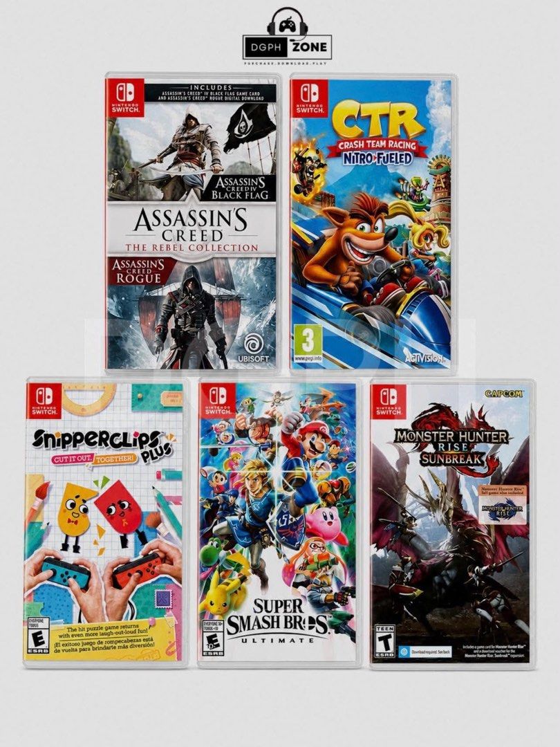 Nintendo Switch Games Bundle - Assassin's Creed, CTR, Snipperclips ...
