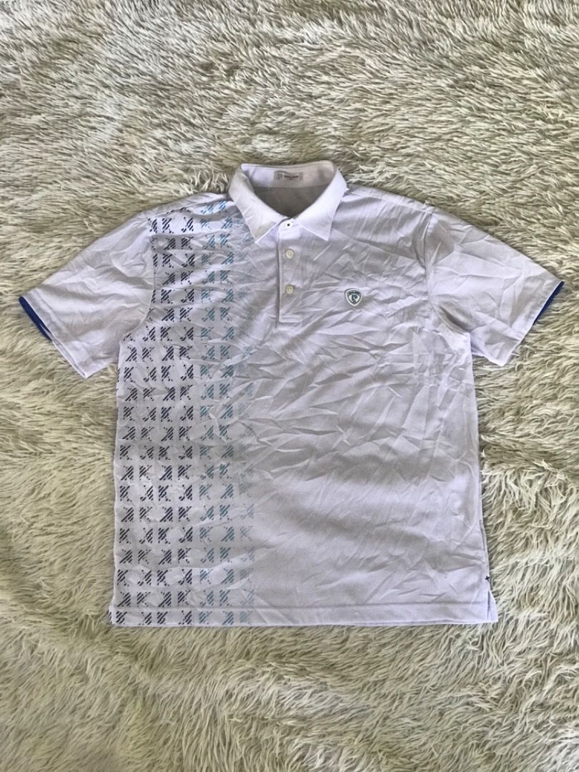 Pierre Cardin White Polo Shirt with Blue Pattern (Category: Tshirts & Polo Shirts ) located in Caloocan City. Submitted by iruzen_0997 (Listing ID 1456012593, Image 1). Description: - Brand: Pierre Cardin - Color: White with blue geometric pattern - Sleeve Length: Short sleeves with blue trim - Neckline: Button-up - Style: Casual, Golf wear.