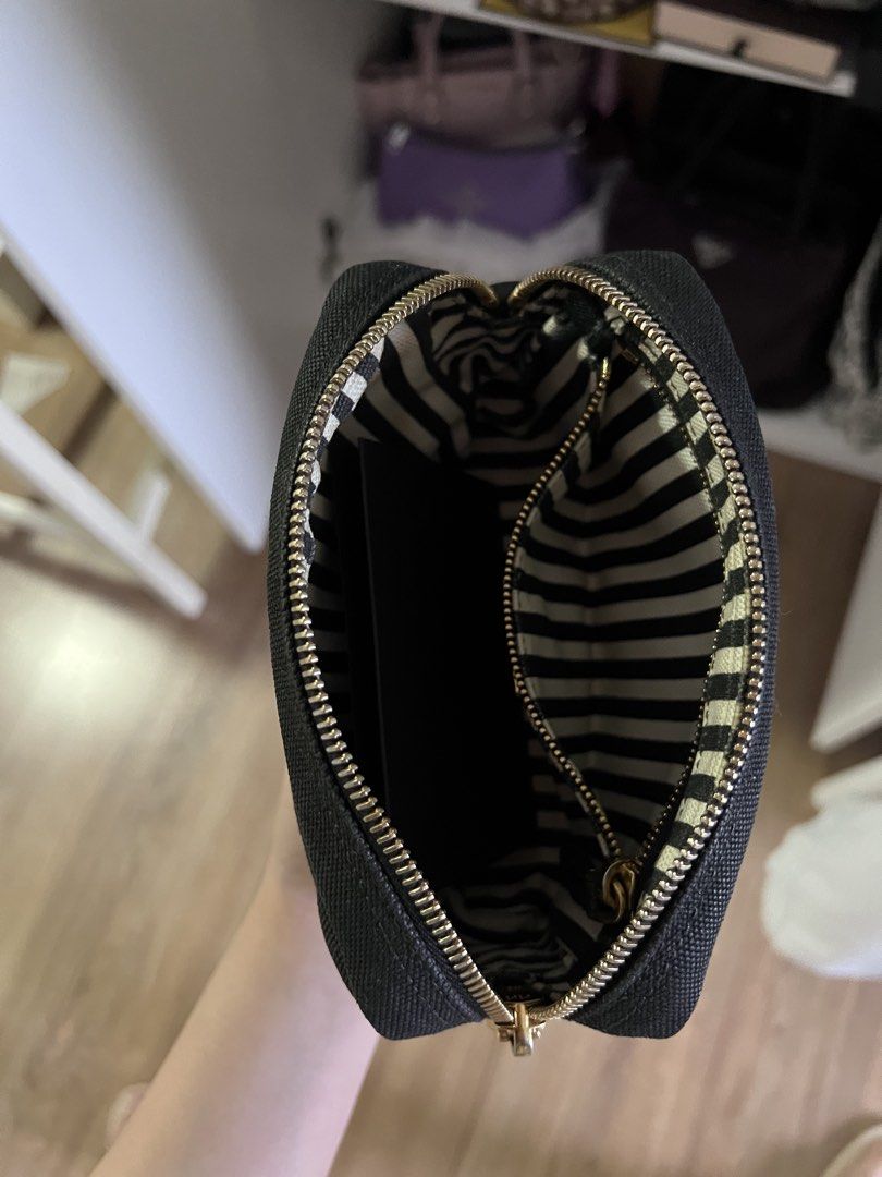 Authentic Prada Logo-print Canvas Canapa Black Pouch (Category: Luxury Bags & Wallets) located in Manila. Submitted by ot7purple (Listing ID 1455934324, Image 2). Description: - Authentic Prada Pouch - No issue, white tag well intact. ***Shipping fee not included. 📲IG: sofiajeneve.