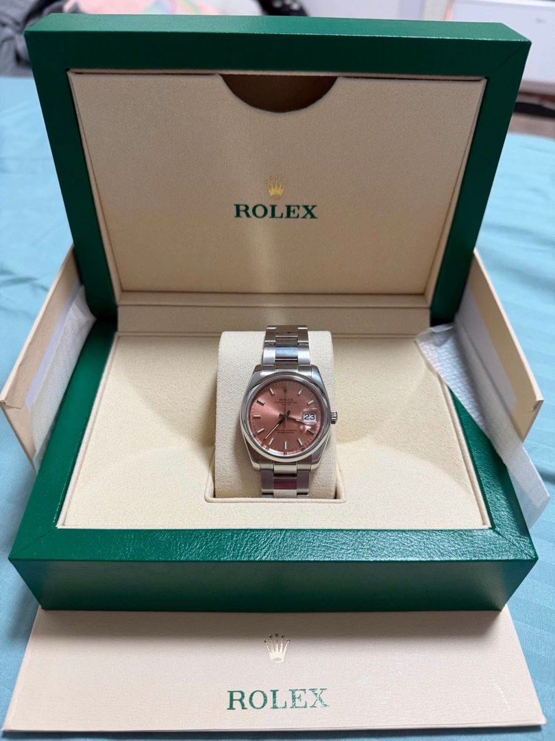 2009 Rolex Oyster Perpetual Date 34mm (Category: Luxury Watches) located in Manila. Submitted by ms.trust (Listing ID 1455922093, Image 2). Description: 2009 Rolex Oyster Perpetual Date 34mm Ref: 115210 Year: 2009 Dial Color: Salmon Bracelet: Oyster Bracelet ✅️Excellent Condition ✅️Automatic Movement Inclusions: Watch, with presentation box, with extra link, authenticated under Panotes, Greenhills Mode of Payment: Bpi/BDO/UB 📍Location: Q.C Pm me