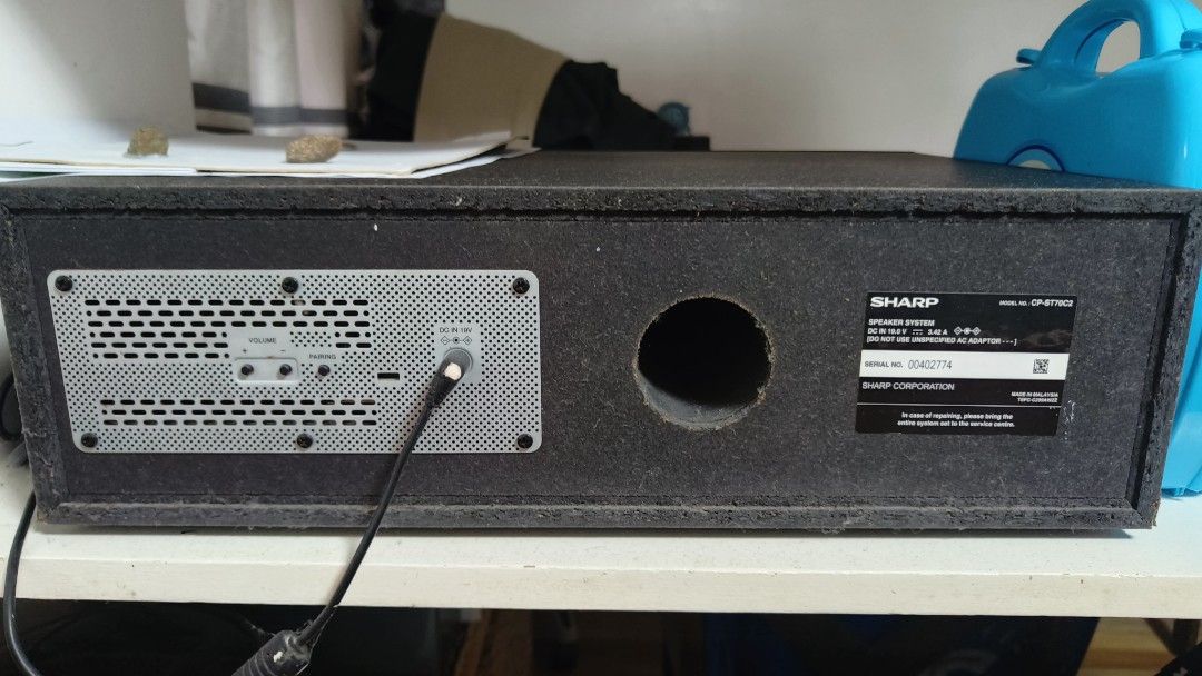 Sharp CP-ST70C2 Wireless Speaker System (Category: Soundbars, Speakers & Amplifiers) located in Manila. Submitted by qjvcuento99069 (Listing ID 1455857023, Image 2). Description: - Sharp CP-ST70C2 Wireless Speaker System - Power Input: DC 19.0V, 3.42A - Proudly Made in Malaysia - Ideal for upgrading your TV sound experience - Feel free to ask any questions!.