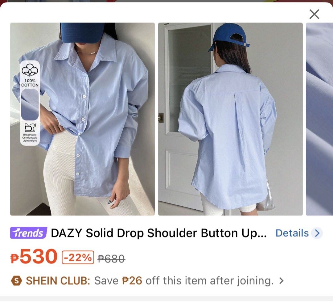 Shein Oversized button down polo (Category: Longsleeves) located in Manila. Submitted by persophone87758 (Listing ID 1456051994, Image 1). Description: FOR SALE ✨ Brand new, never been used. Oversized fit — selling because I realized I prefer a less oversized look. No flaws / in excellent condition. RFS: Too oversized for my preference. .