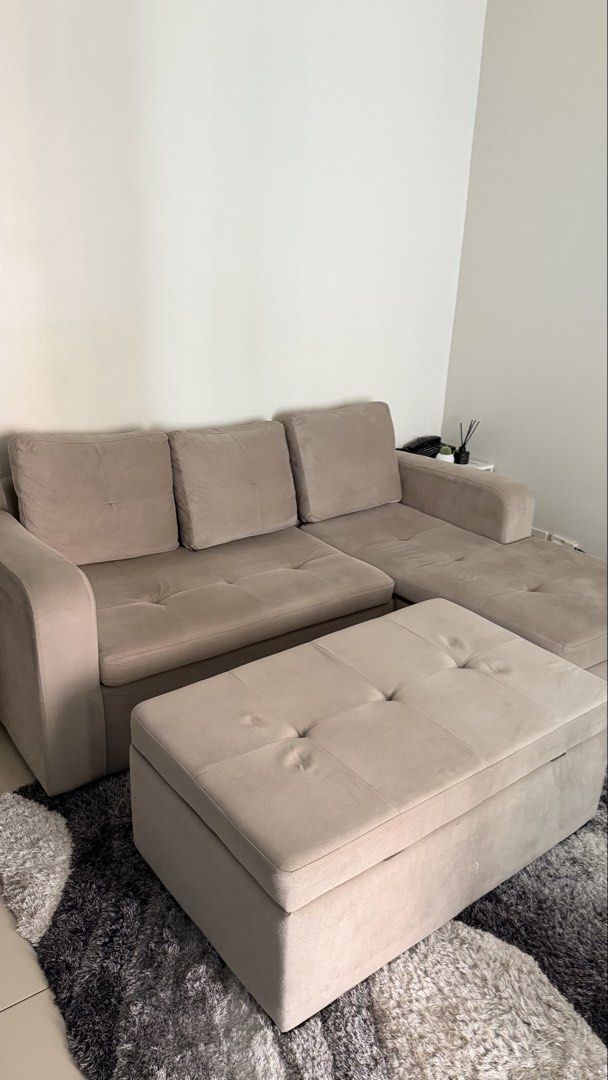 SM Home Sofa (Category: Sofas) located in Las Pinas. Submitted by jessa_ (Listing ID 1455913943, Image 1). Description: Model: Davenport Original price: ₱24,000 Condition: 9.5/10, good condition overall Minor issue: there's a small stitched area (see last photo) Pickup location: Chino Roces, Makati RFS: will buy teddy sofa.
