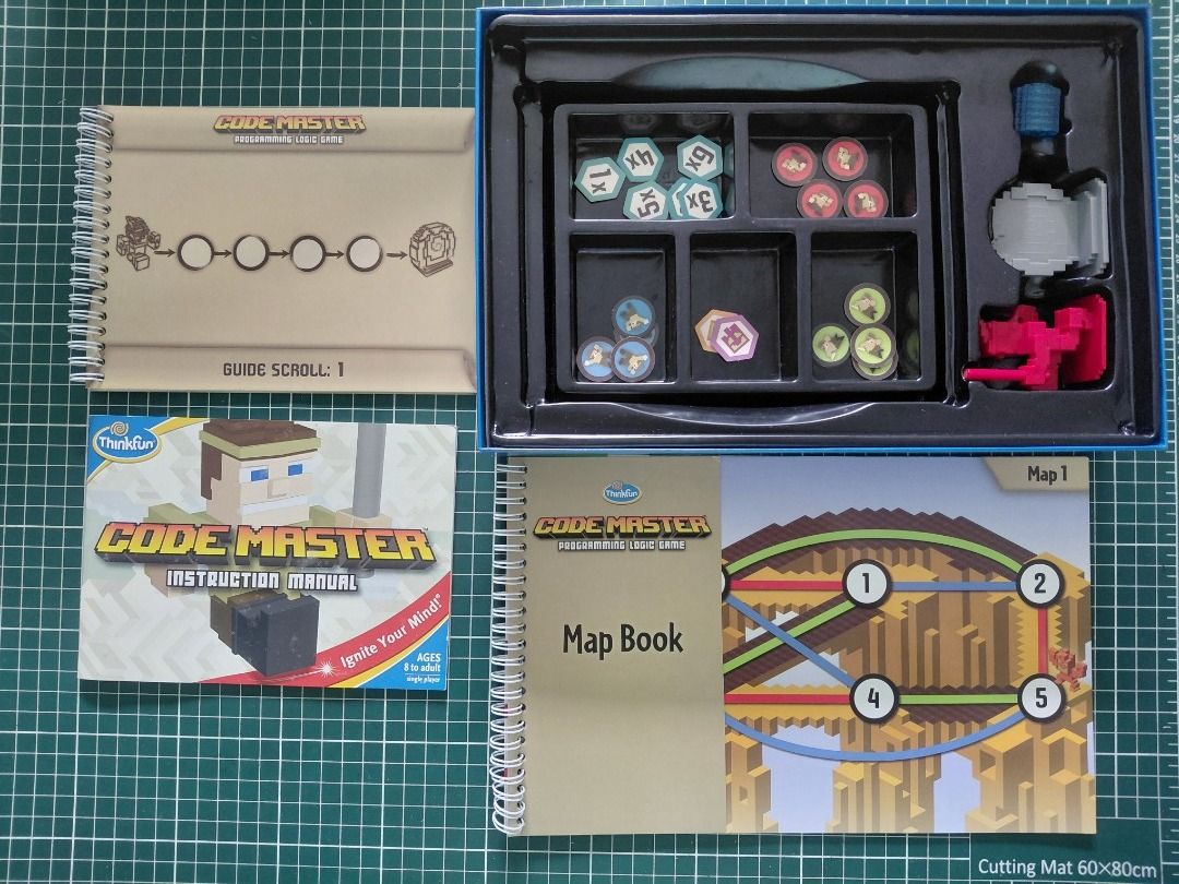 ThinkFun Code Master Programming Logic Game, Single Player (STEM boardgame) (Category: Board Games & Puzzles) located in Singapore. Submitted by cjinxuan (Listing ID 1455868053, Image 2). Description: The ultimate coding board game Playing Code Master wont just teach you principles behind programming, youll also build planning, sequential reasoning and problem-solving skills 10 Maps with 60 Levels; 12 Guide Scrolls; 12 Action Tokens 8 Conditional