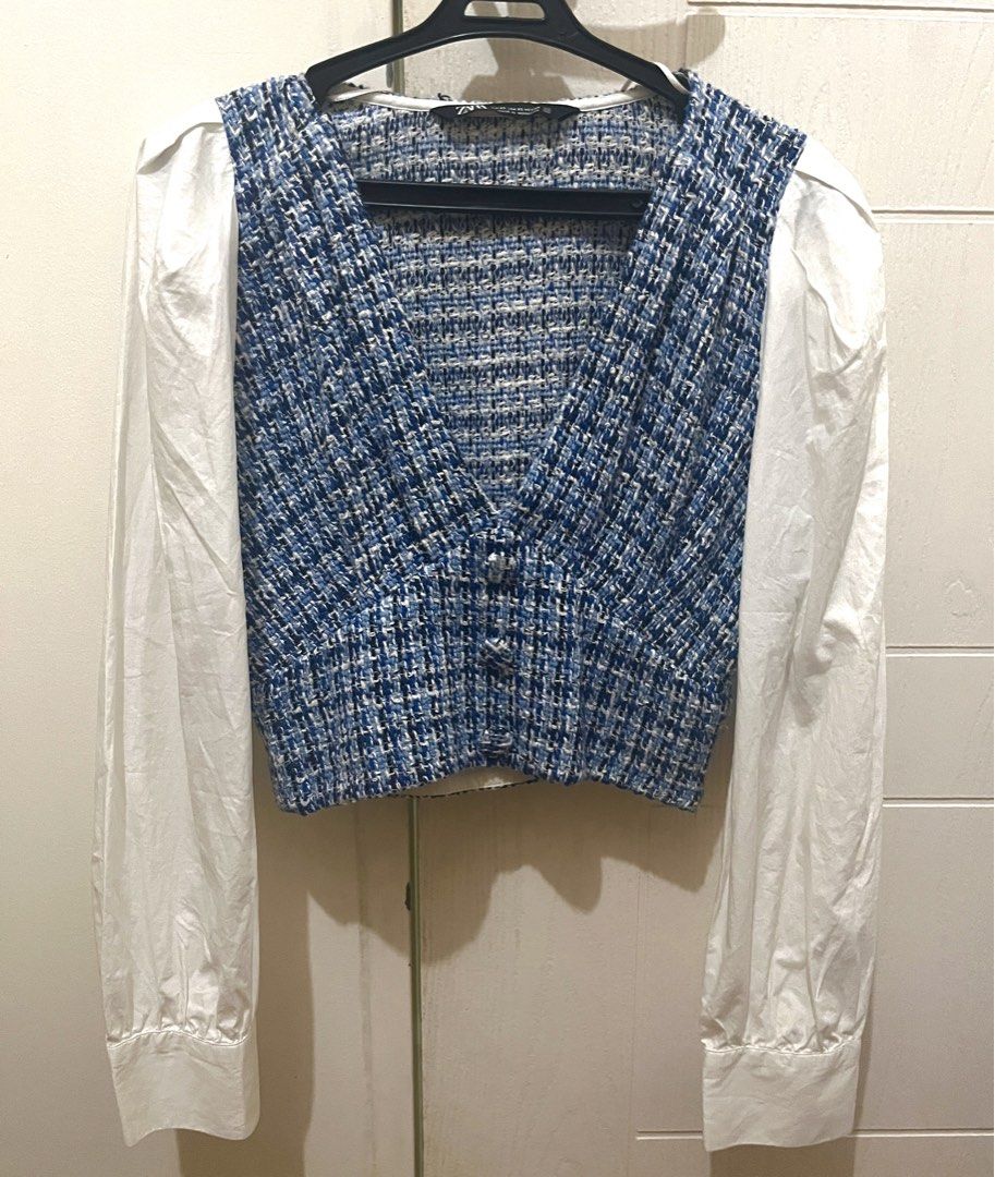 Tweed Long Sleeved Blouse (Category: Blouses) located in Pasig City. Submitted by dinnerrollss (Listing ID 1455971108, Image 1). Description: ZARA Tweed Long Sleeved Blouse Size: XS-S RFS: decluttering Feel free to ask for more photos :) MOP: GCash/Maya Delivery: J&T, Grab, Lalamove.