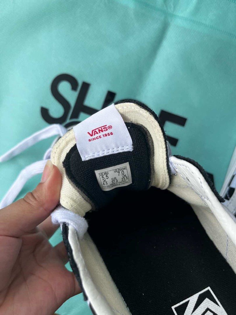 Vans Sk8-Low Black White Checkerboard Sneakers (Category: Sneakers) located in Mandaluyong City. Submitted by alyfm (Listing ID 1455946936, Image 2). Description: Classic Vans Sk8-Low sneakers - Used twice - Iconic checkerboard pattern on side stripe and heel collar - White laces and sole - Size: US Men 5.5 / US Women 7.