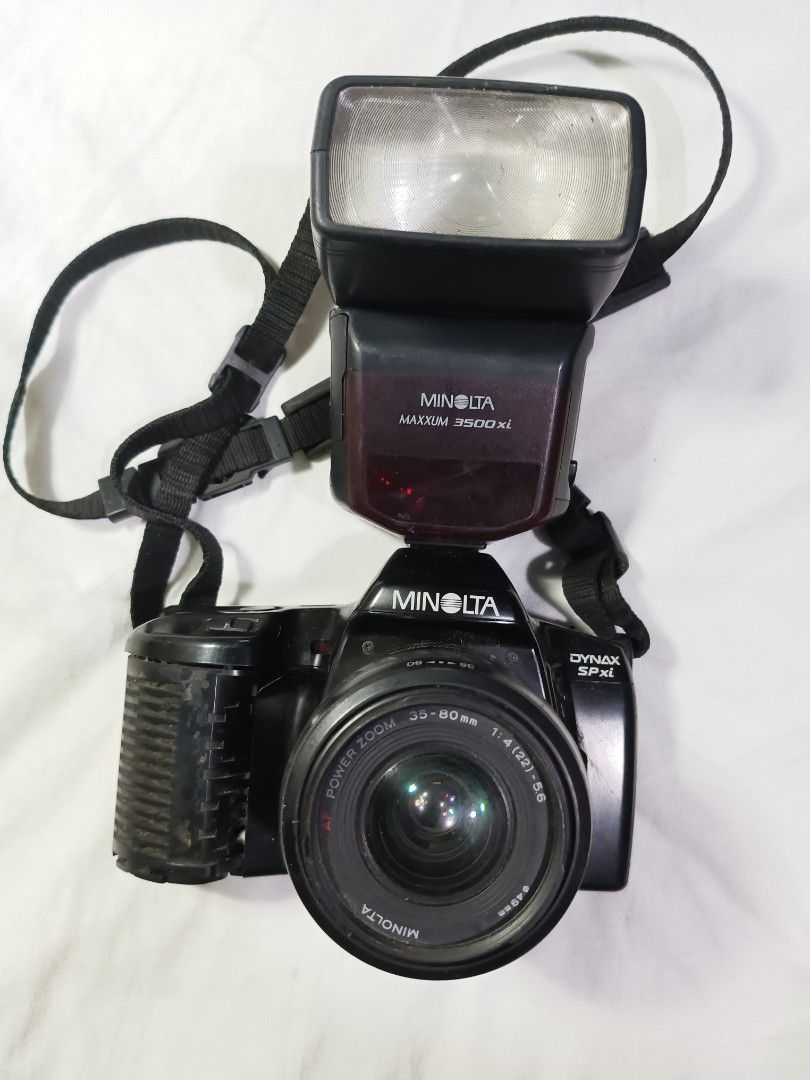 Vintage Minolta SPxi Film Camera (Category: Cameras) located in Quezon City. Submitted by kenz1000 (Listing ID 1456026641, Image 1). Description: For Sale -Vintage Minolta SPxi Film Camera with Minolta Maxxum 3500xi Flash -Untested, selling as is condition/defective -For repair, parts, display -900php -Litex Commonwealth meetup, rider pickup si buyer magbook, regular LBC shipping .